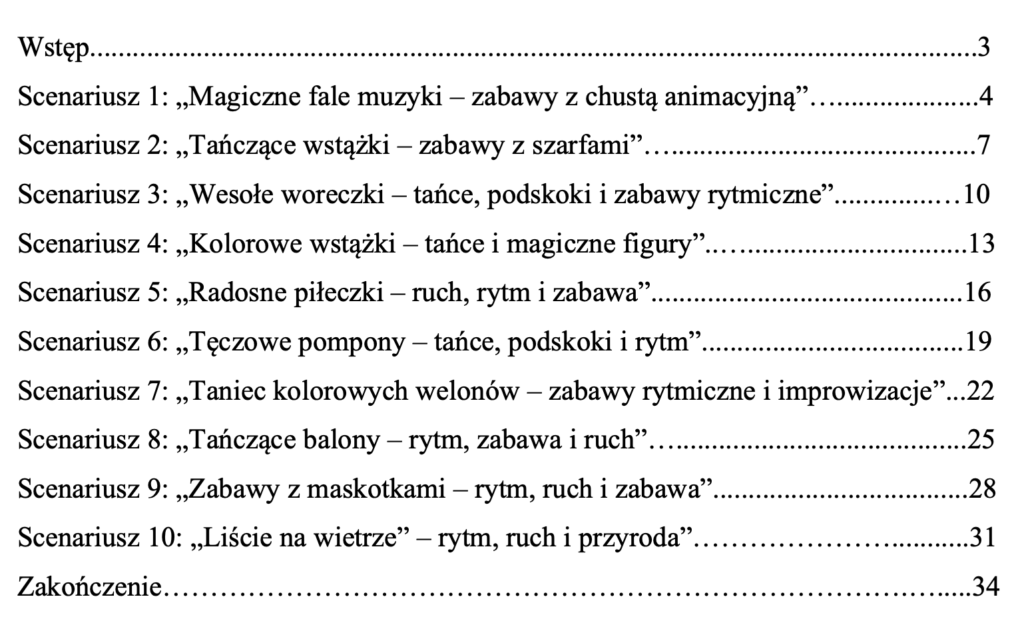 Muzykoterapia w przedszkolu - spis treści